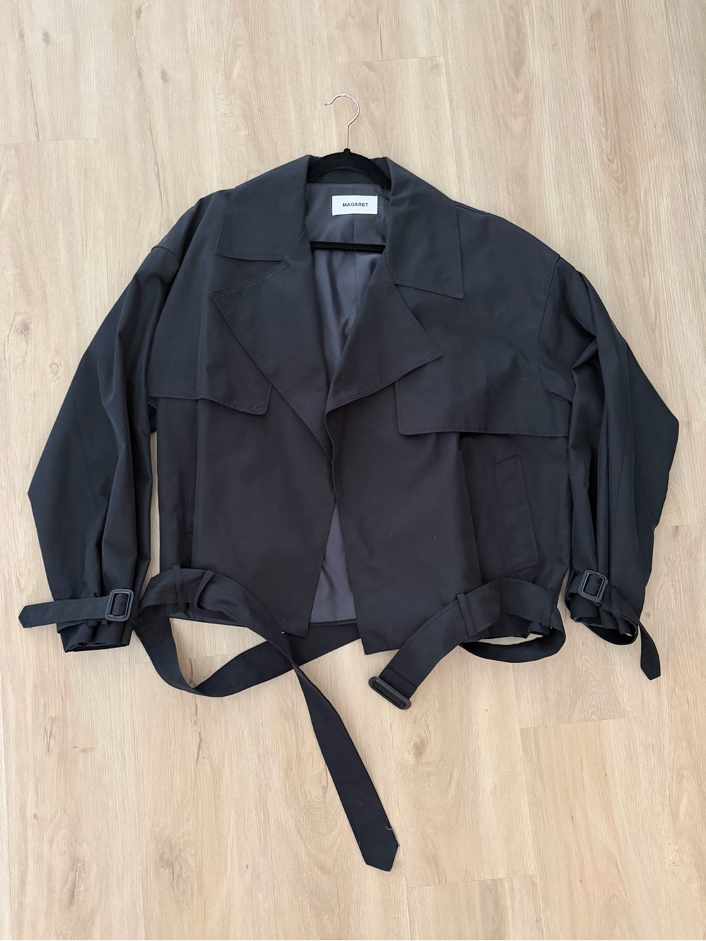 MAGARET Black Cropped Trench Jacket, Size Men's Medium